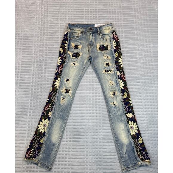 Evolution In Design Girls Floral Flare Stacked Cut Jeans Sz 12 BTS Fashion Teen - Picture 1 of 10